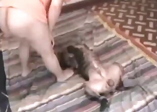 A fat man is getting his ass fucked by a nice doggy